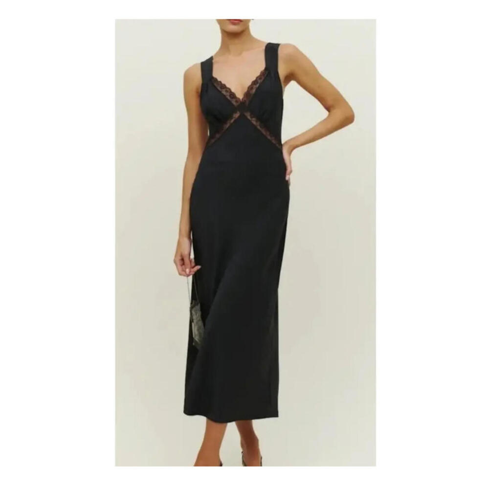 Black Silk Lace Trim Women's Slip Dress